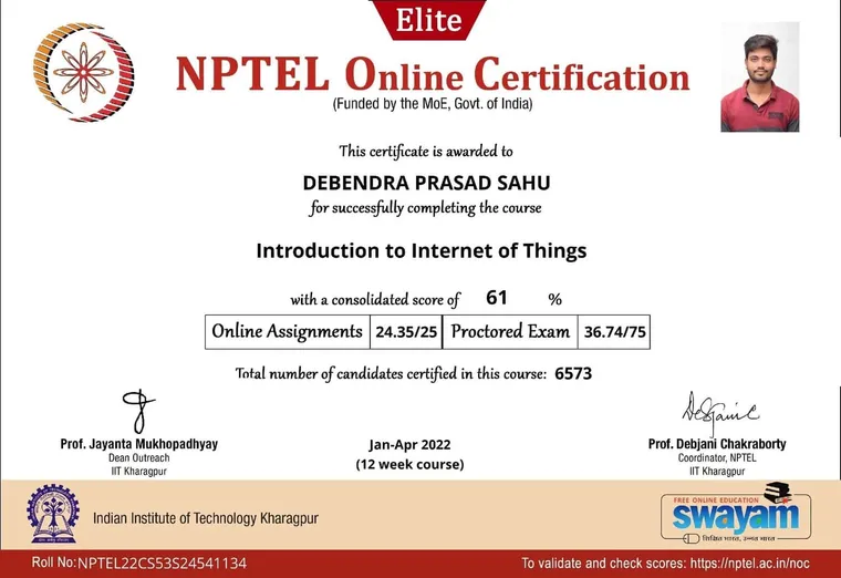 Introduction to Internet of Things — Elite certificate from NPTEL · IIT Kharagpur