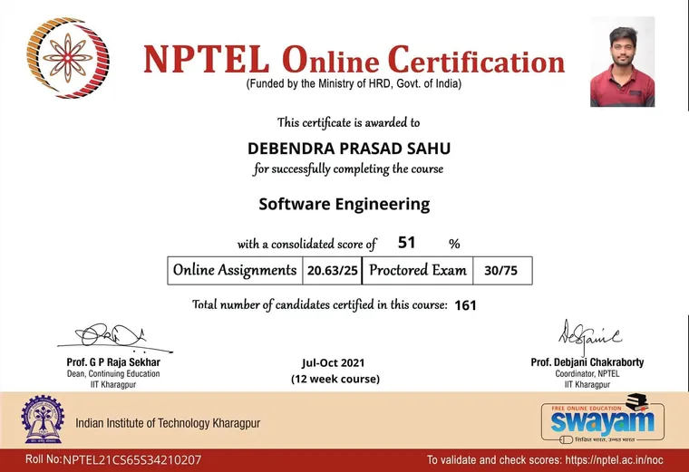 Software Engineering certificate from NPTEL · IIT Kharagpur