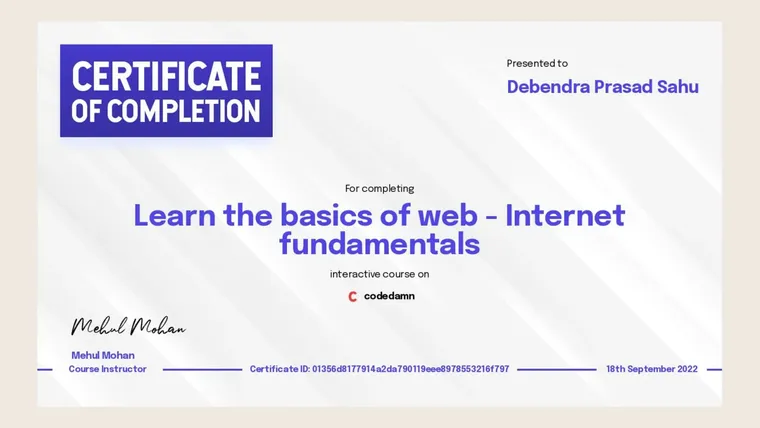 Learn the Basics of Web — Internet Fundamentals certificate from codedamn